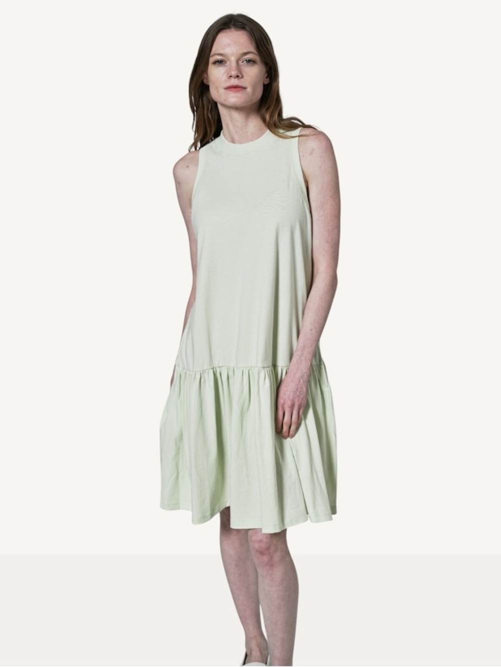 Preloved 100% cotton Lucie Halter Dress in lime cream